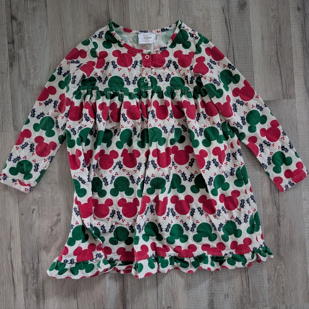 Hanna Andersson Disney Mickey Red and Green Fleece Nightgown, 4T (X1)